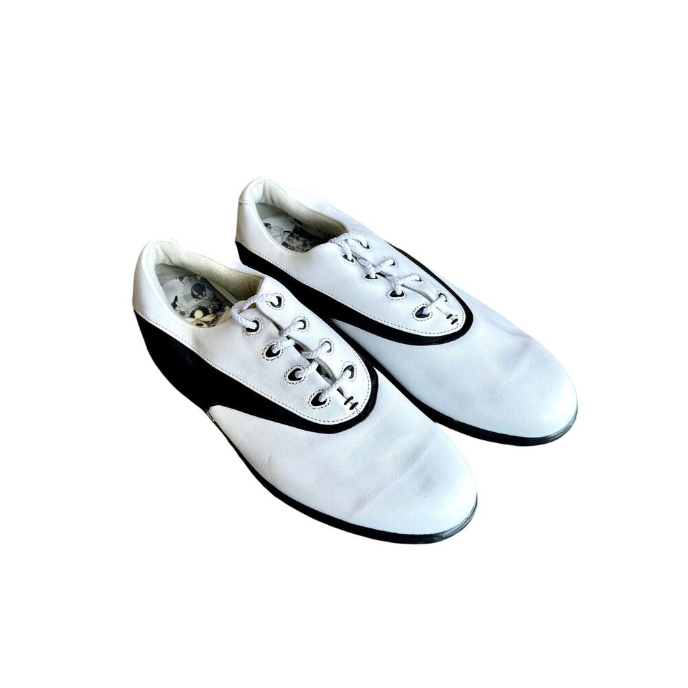 FootJoy Golf Shoes White Black Leather Softspikes Size 8.5 M Great Condition